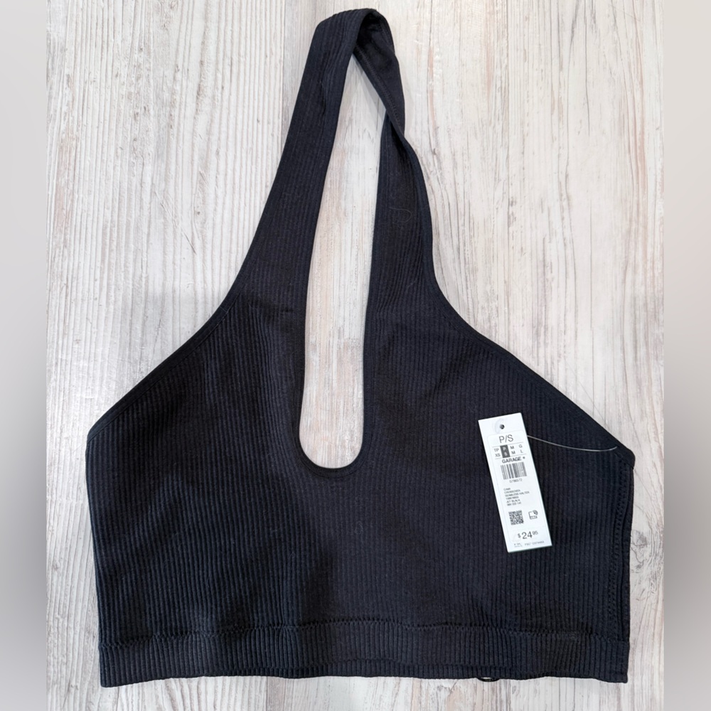 Garage Black Halter Ribbed Tank Top